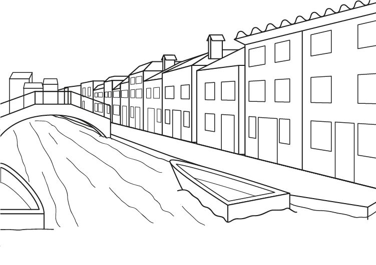 Isla de Burano: dibujo para colorear e imprimir