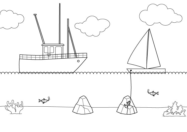 Barco pesquero: dibujo para colorear e imprimir