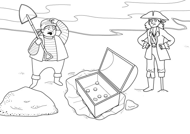 Tesoro en un cofre: dibujo para colorear e imprimir