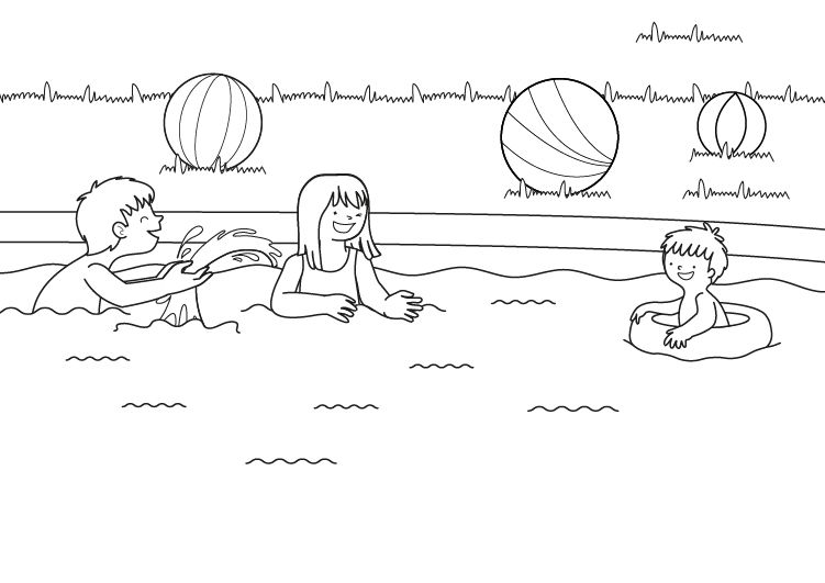 Niños en piscina: dibujo para colorear e imprimir