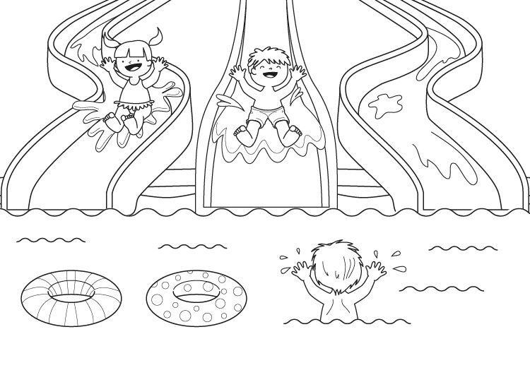 Toboganes acuáticos: dibujo para colorear e imprimir