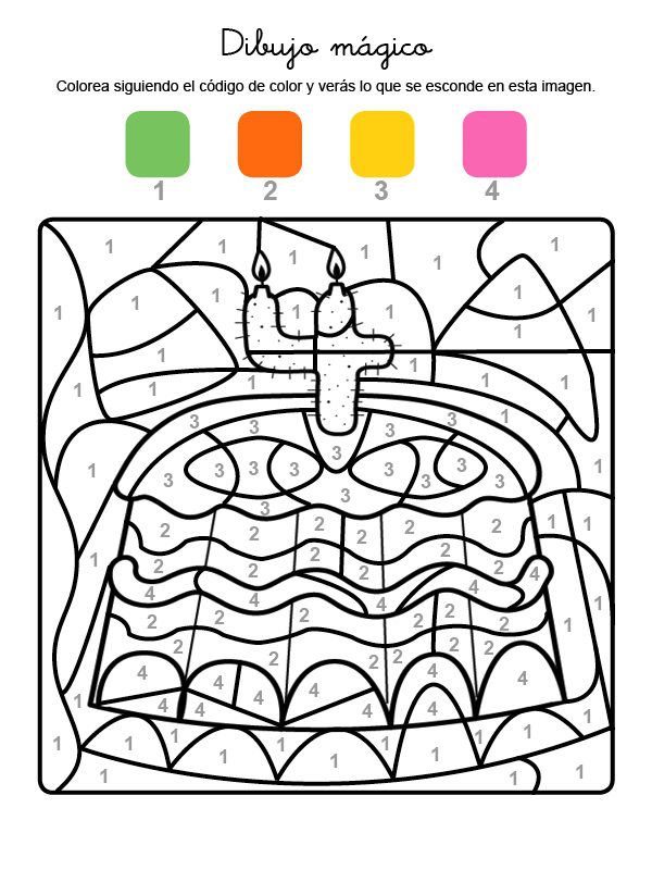 Dibujo mágico cumpleaños 4: dibujo para colorear e imprimir