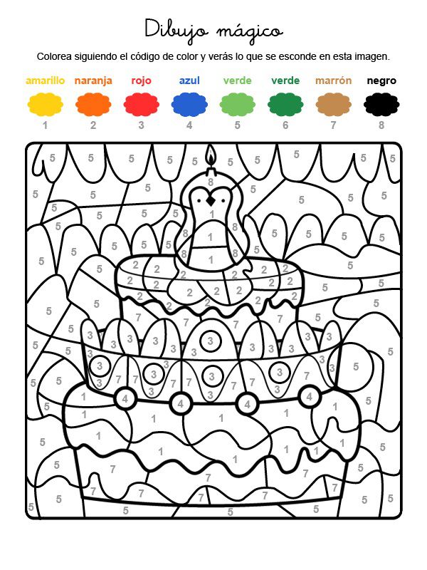 Dibujo mágico cumpleaños 8: dibujo para colorear e imprimir