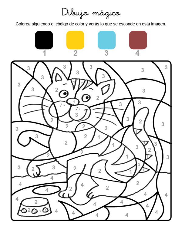 Dibujo mágico de un gato tigre: dibujo para colorear e imprimir