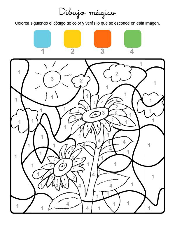 Dibujo mágico de girasoles: dibujo para colorear e imprimir