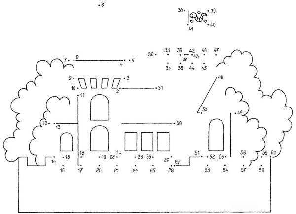 Dibujo de unir puntos de un castillo: dibujo para colorear e imprimir