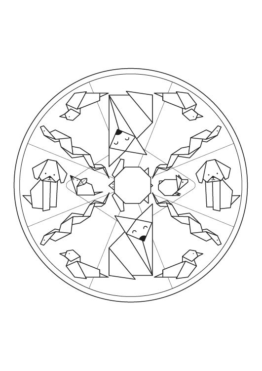 Mandala origami: dibujo para colorear e imprimir