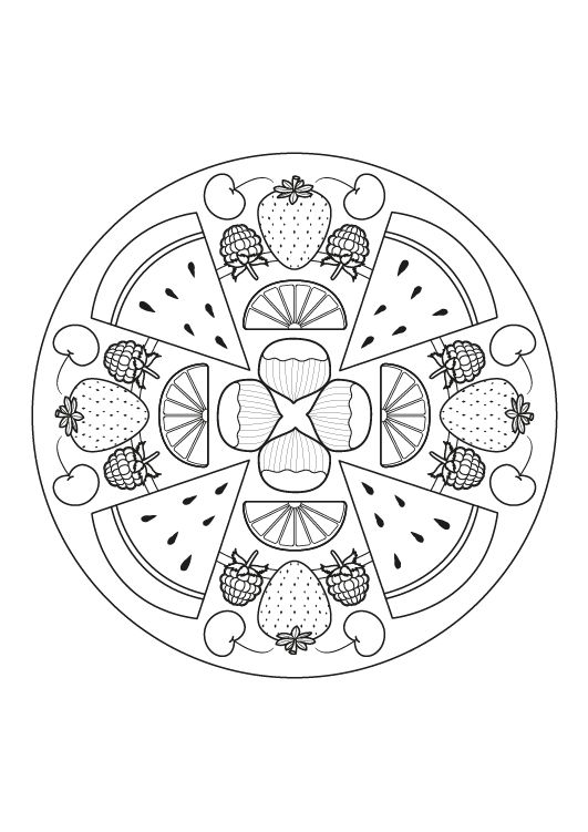 Mandala de frutas: dibujo para colorear e imprimir