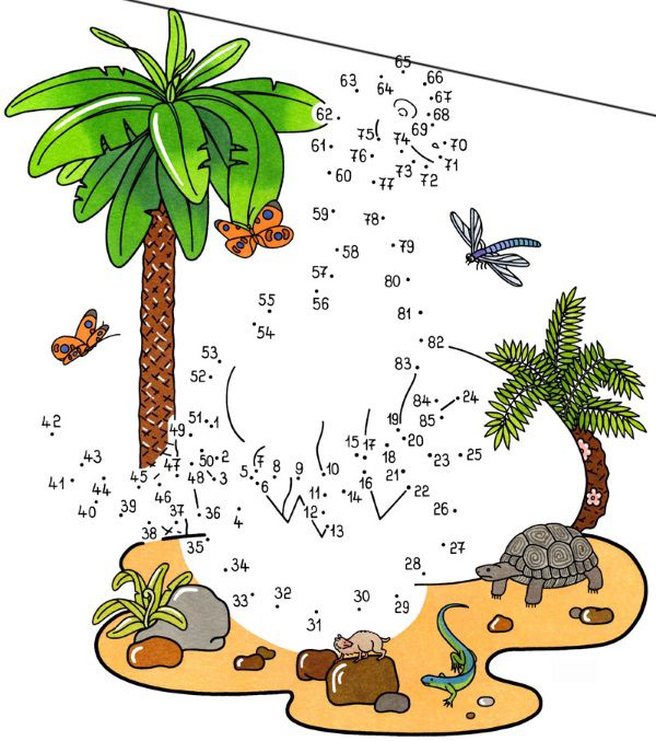 Dibujo de unir puntos de dinosaurio en color: dibujo para colorear e imprimir