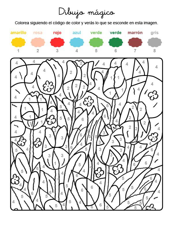 Dibujo mágico de tulipanes: dibujo para colorear e imprimir