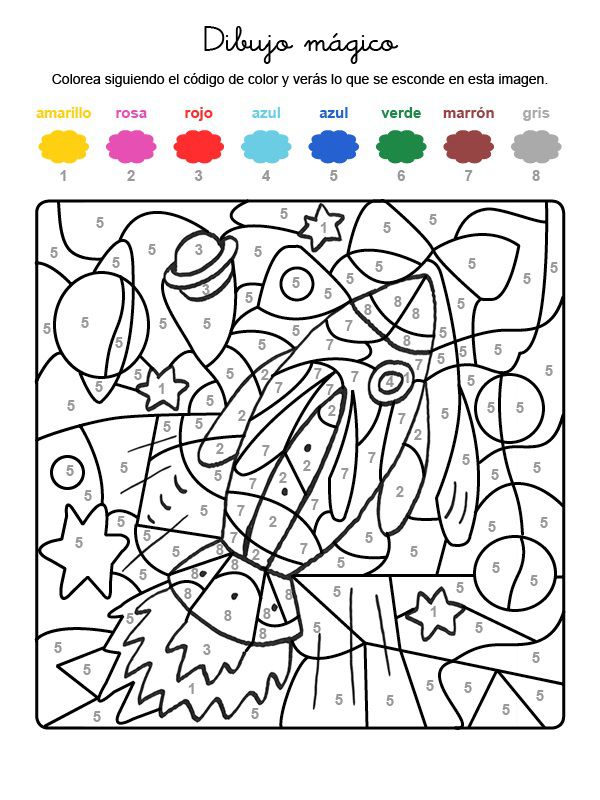 Dibujo mágico de un cohete: dibujo para colorear e imprimir