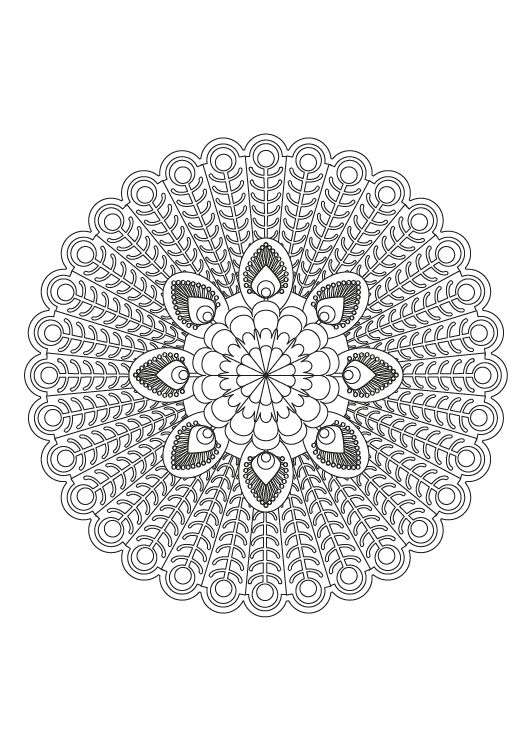 Mandala de pavo real: dibujo para colorear e imprimir