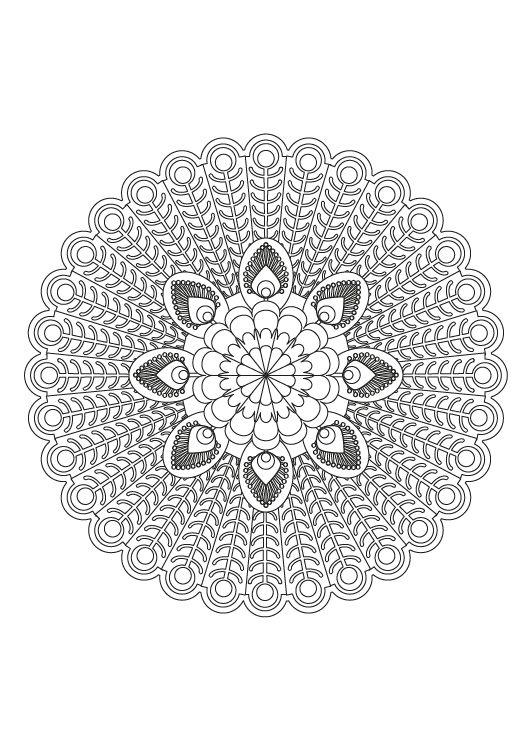 Mandala de pavo real: dibujo para colorear e imprimir