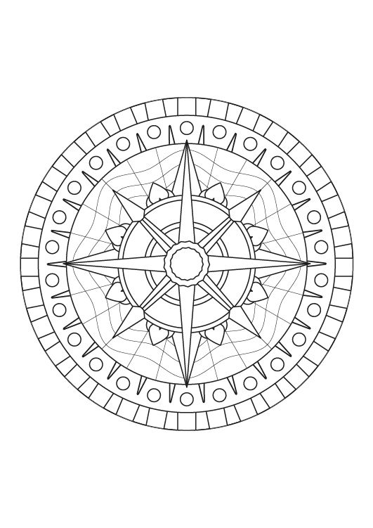 Mandala rosa de los vientos: dibujo para colorear e imprimir