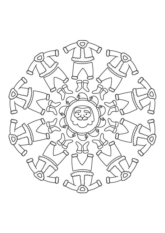 Mandala de Papá Noel: dibujo para colorear e imprimir