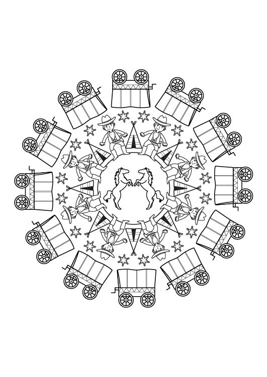 Mandala Lejano Oeste: dibujo para colorear e imprimir