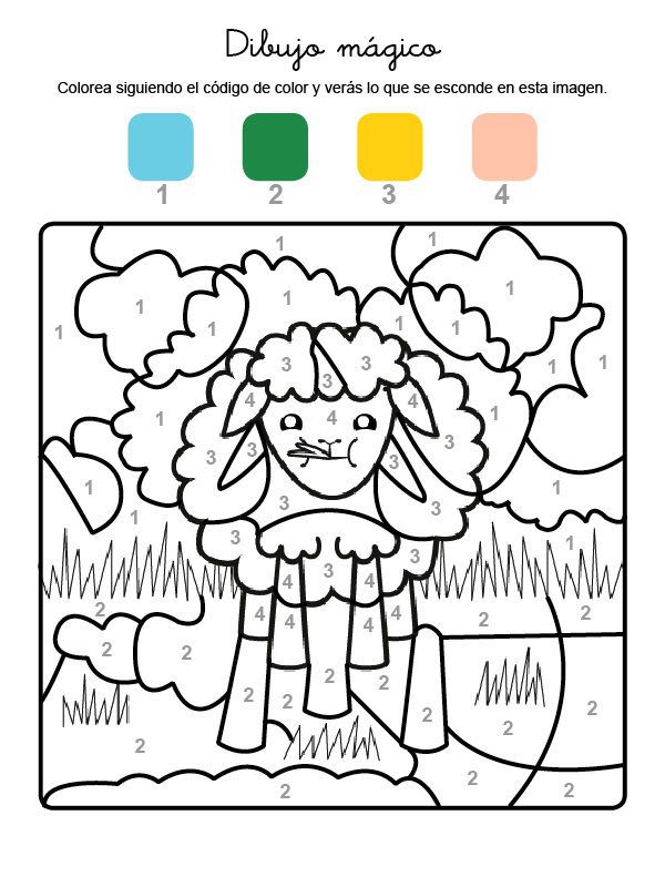 Dibujo mágico de una oveja: dibujo para colorear e imprimir