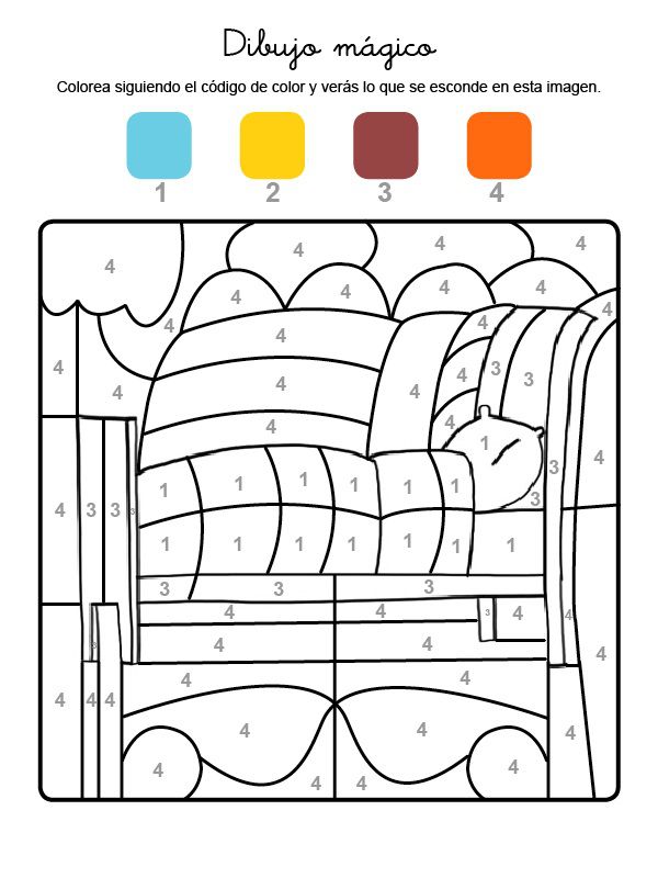 Dibujo mágico de una cama: dibujo para colorear e imprimir