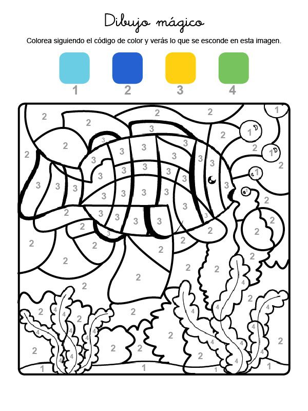 Dibujo mágico de un pez bajo el agua: dibujo para colorear e imprimir