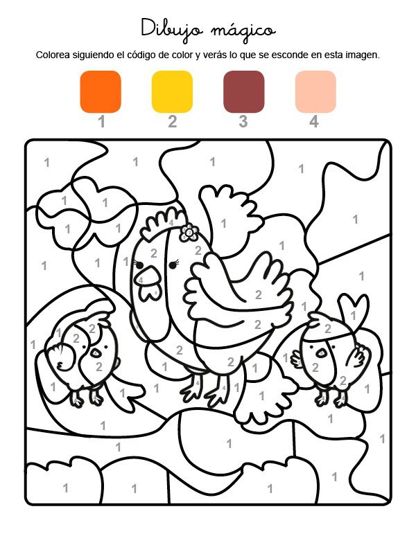 Dibujo mágico de una gallina: dibujo para colorear e imprimir