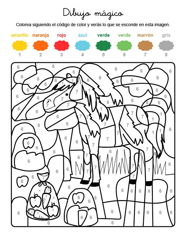 Dibujo mágico de un caballo: dibujo para colorear e imprimir