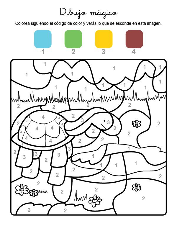 Dibujo mágico de una tortuga: dibujo para colorear e imprimir