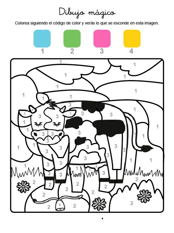 Dibujo mágico de una vaca: dibujo para colorear e imprimir