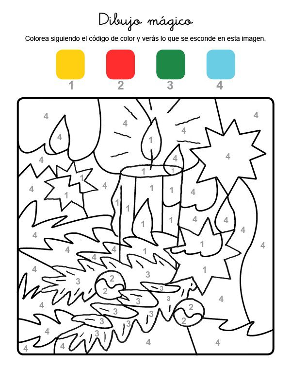 Dibujo mágico de una vela de Navidad: dibujo para colorear e imprimir