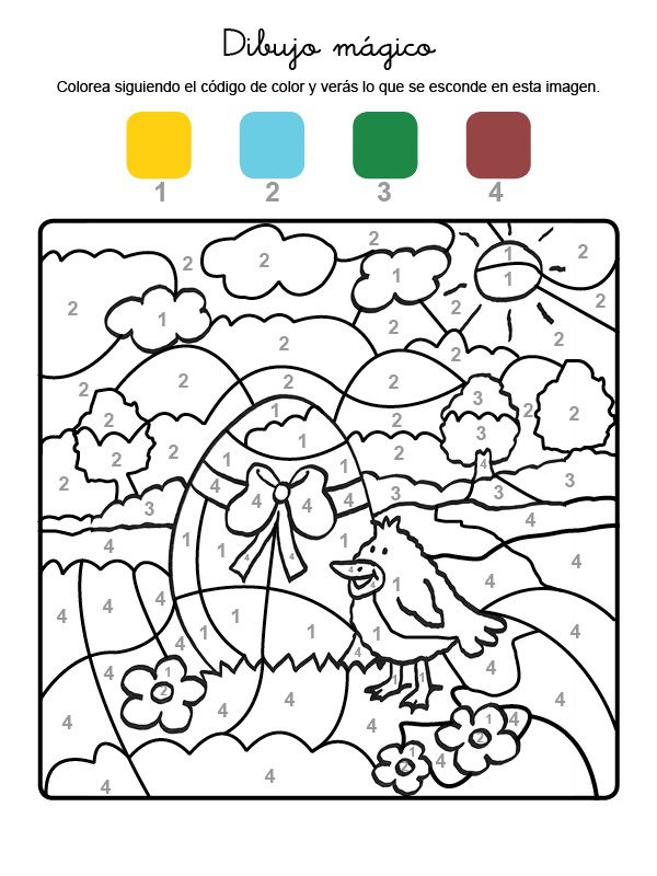 Dibujo mágico de un polluelo de Pascua: dibujo para colorear e imprimir