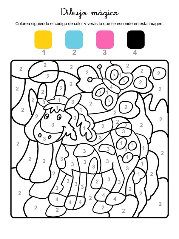 Dibujo mágico de un poni: dibujo para colorear e imprimir