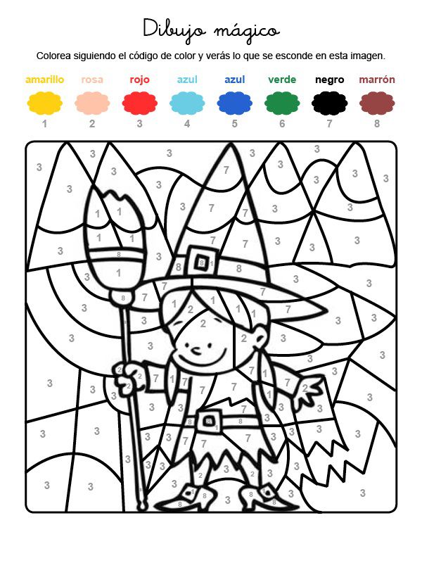 Dibujo mágico de una brujita: dibujo para colorear e imprimir