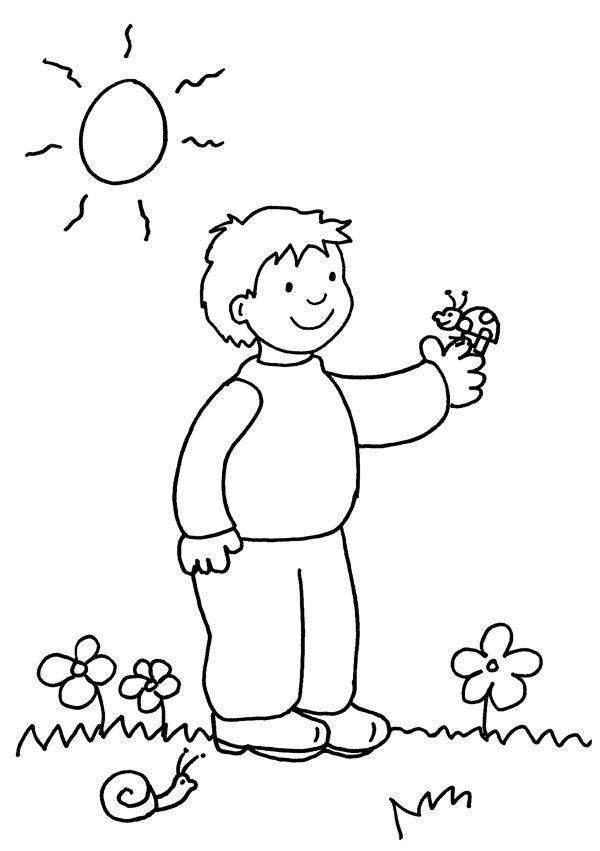 Niño con mariquita: dibujo para colorear e imprimir