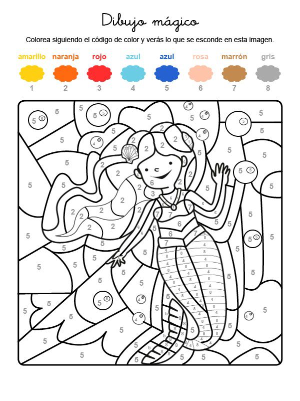 Dibujo mágico de una sirena bajo el agua: dibujo para colorear e imprimir