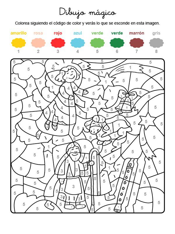 Dibujo mágico de ángel y pastor: dibujo para colorear e imprimir