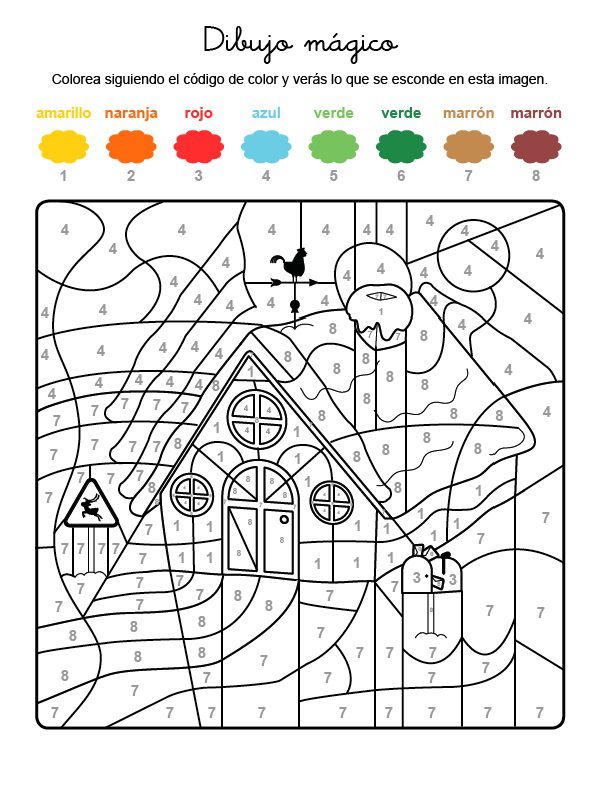 Dibujo mágico de una casa en Navidad: dibujo para colorear e imprimir