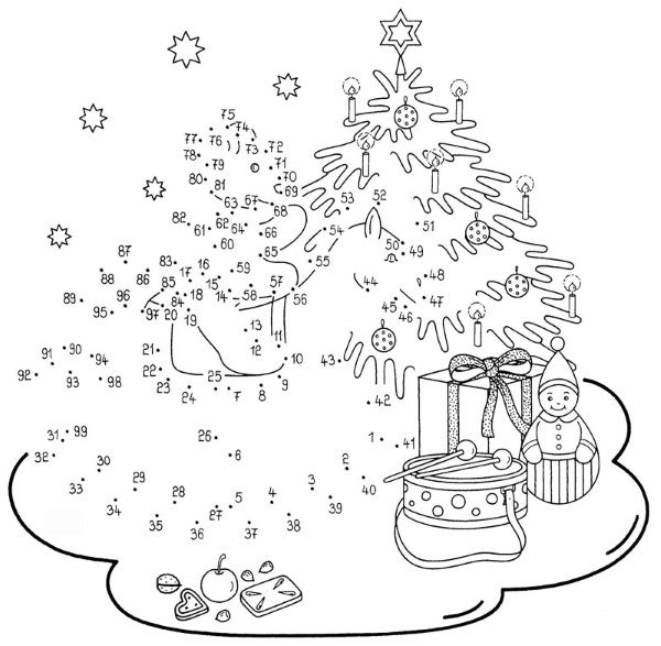 Dibujo de unir puntos de árbol en Navidad: dibujo para colorear e imprimir