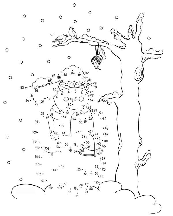 Dibujo de unir puntos de un muñeco de nieve: dibujo para colorear e imprimir