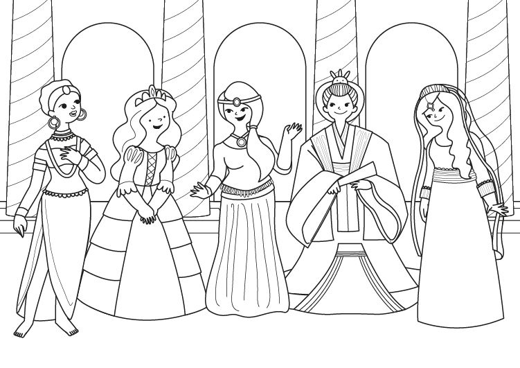 Fiesta de princesas: dibujo para colorear e imprimir