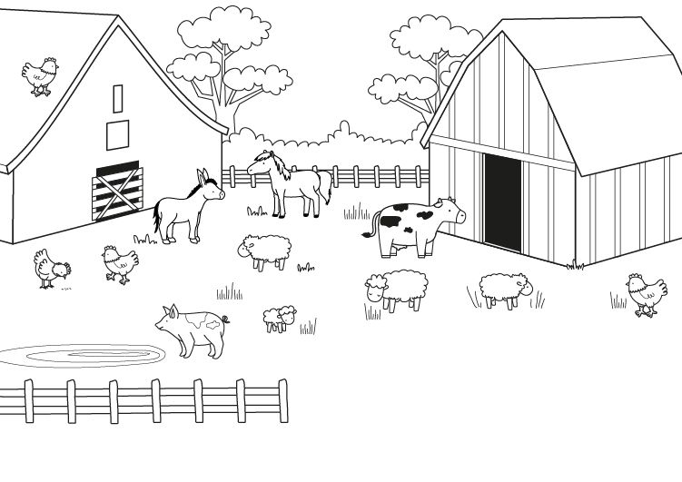 Una granja: dibujo para colorear e imprimir