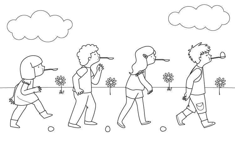 Carrera de cucharas: dibujo para colorear e imprimir