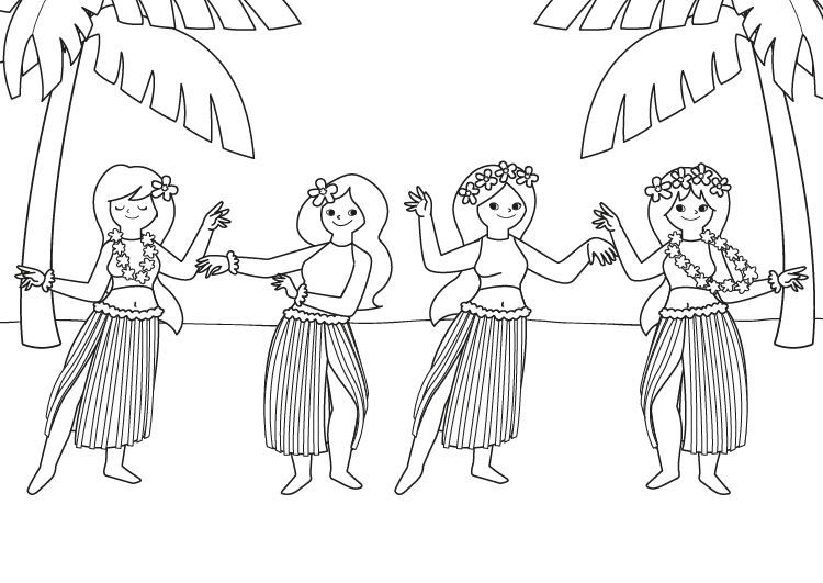 Bailarinas hawaianas: dibujo para colorear e imprimir