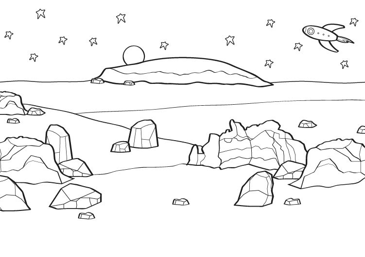 Paisaje marciano: dibujo para colorear e imprimir