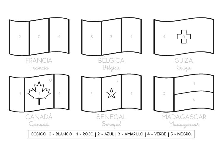 Banderas de países francófonos: dibujo para colorear e imprimir