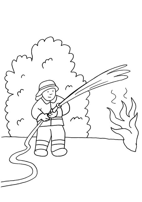 Bombero echando agua: dibujo para colorear e imprimir