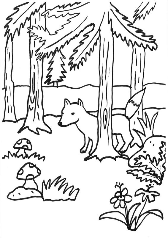 El zorro y los champiñones: dibujo para colorear e imprimir