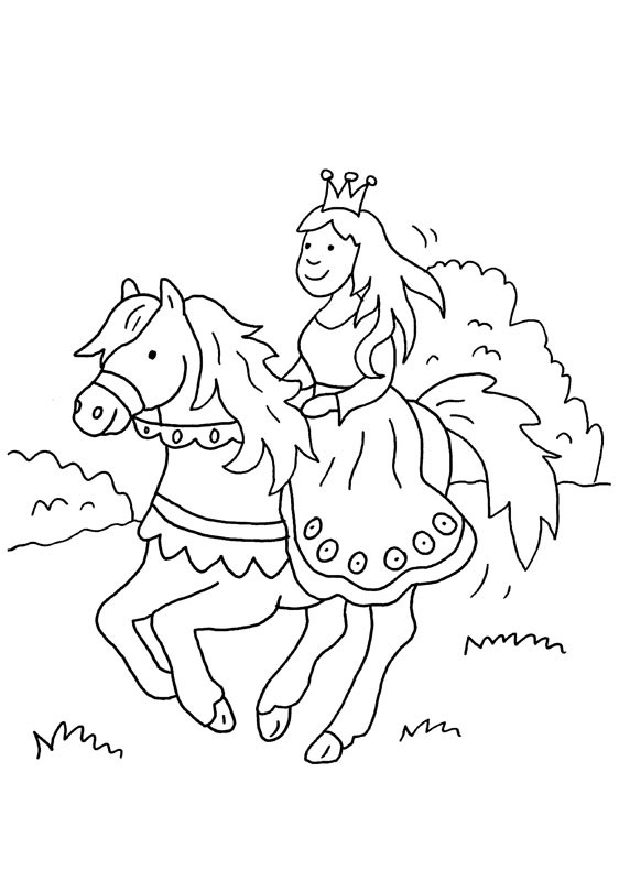 Princesa montando a caballo: dibujo para colorear e imprimir