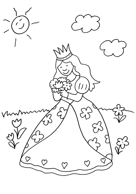 Dibujo para colorear de princesa con flores