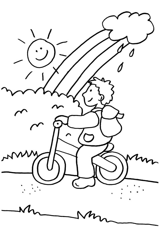 Dibujo para colorear de un niño montando en bicicleta