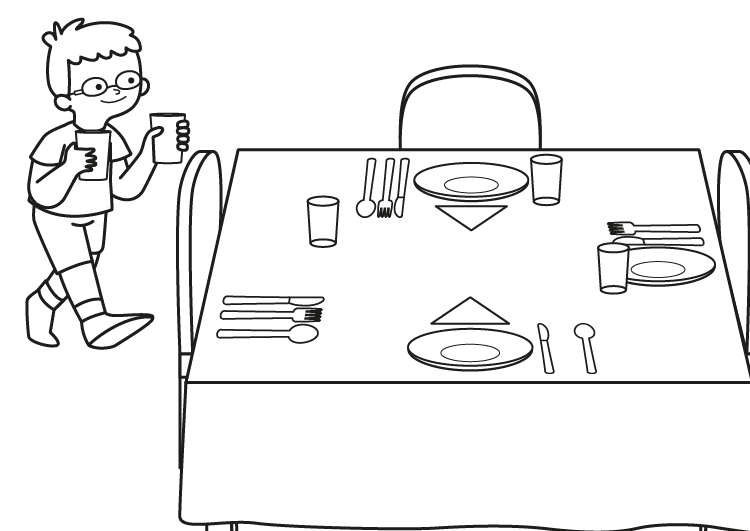 Niño poniendo la mesa: dibujo para colorear e imprimir