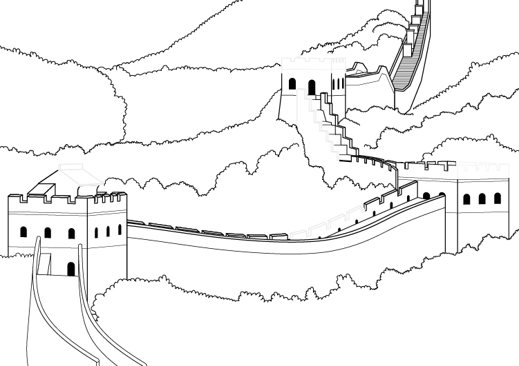 La Gran Muralla China: dibujo para colorear e imprimir